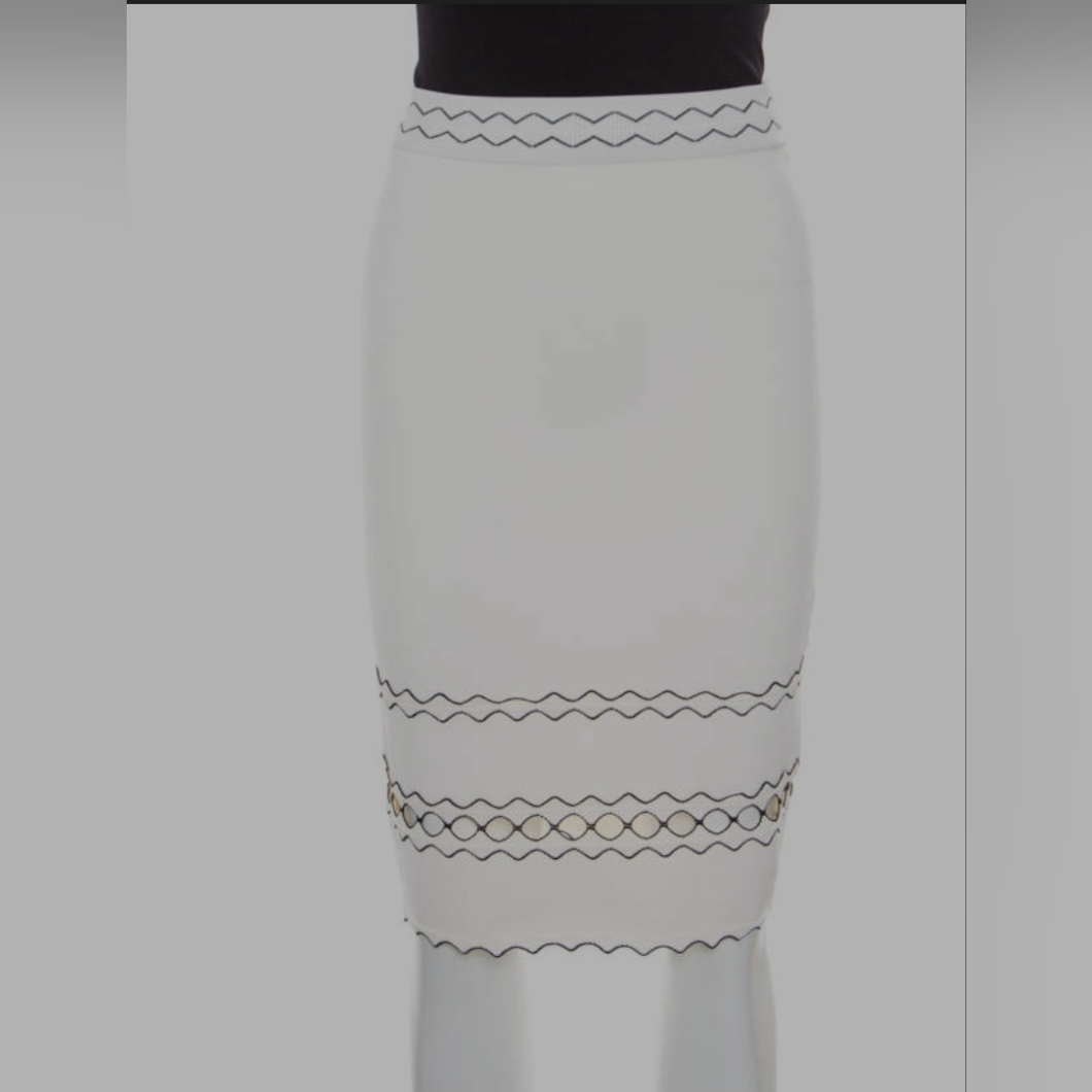 Alexander Mcqueen White Midi Skirt With Cut Out Eyelet Trim Xs
